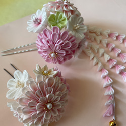つまみ細工　エンゼルウエディング　No.597 受注制作】鶴 かんざし つまみ細工 着物 ウェディング 成人式