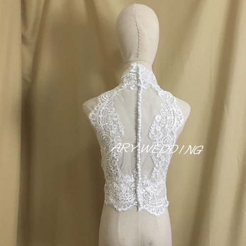 フランス風 ウエディングドレス ボレロ オフホワイト ホルターネック  