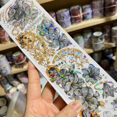 海外PETテープ 切り売り 花歯車 祕境輪轉.金/銀 海外マステ 海外PETテープ 切り売り 花歯車 祕境輪轉.金/銀 海外マステ