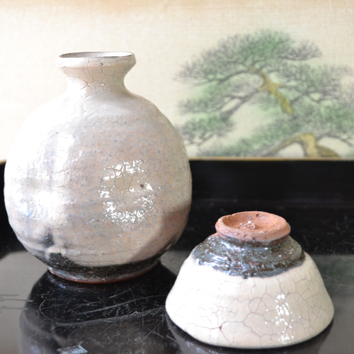 お値打ち品】風情ある酒器セット(粉引き) 2合徳利＋お猪口 ☆萩