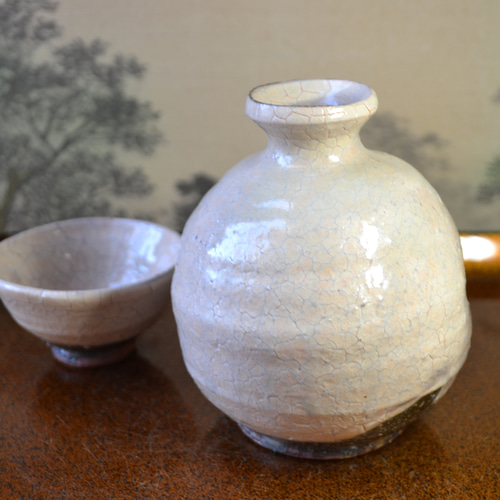 お値打ち品】風情ある酒器セット(粉引き) 2合徳利＋お猪口 ☆萩