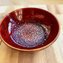うるし塗りの豆皿　国産楓材使用  螺鈿 艶紅 5枚目の画像