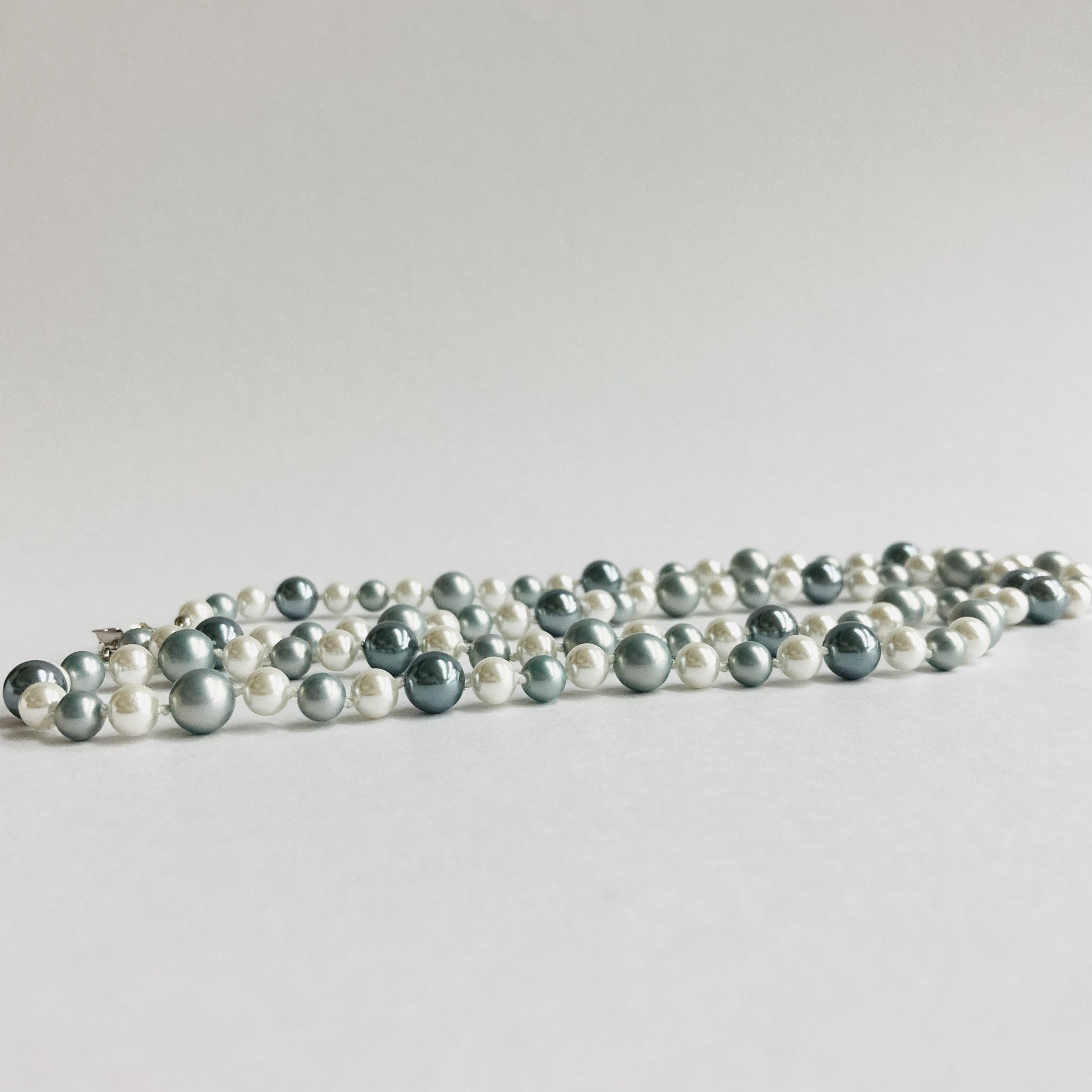 ガラスパールmixオールノットオペラネックレス/約80cm/R/ブルーxホワイトmix/日本製