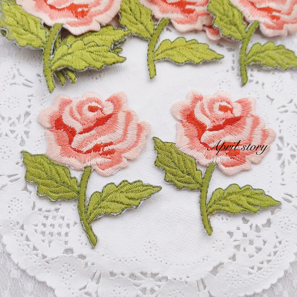 2枚/バラ ローズ ピンク系 グリーン葉っぱ 花 フラワー アップリケ