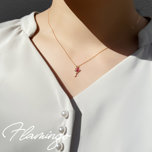 在庫1点あり】7月 誕生石 ルビー K10 ピンクゴールド フラミンゴ