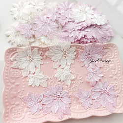2枚/花　フラワー 　ピンク　上品　優雅　大人可愛い　レース　アップリケ　モチーフ　刺繍　手芸 2枚目の画像