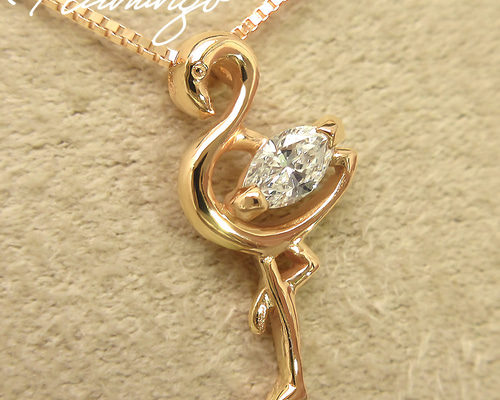 フラミンゴ アニマル モチーフ 4月 誕生石 ダイヤモンド K10 ピンク