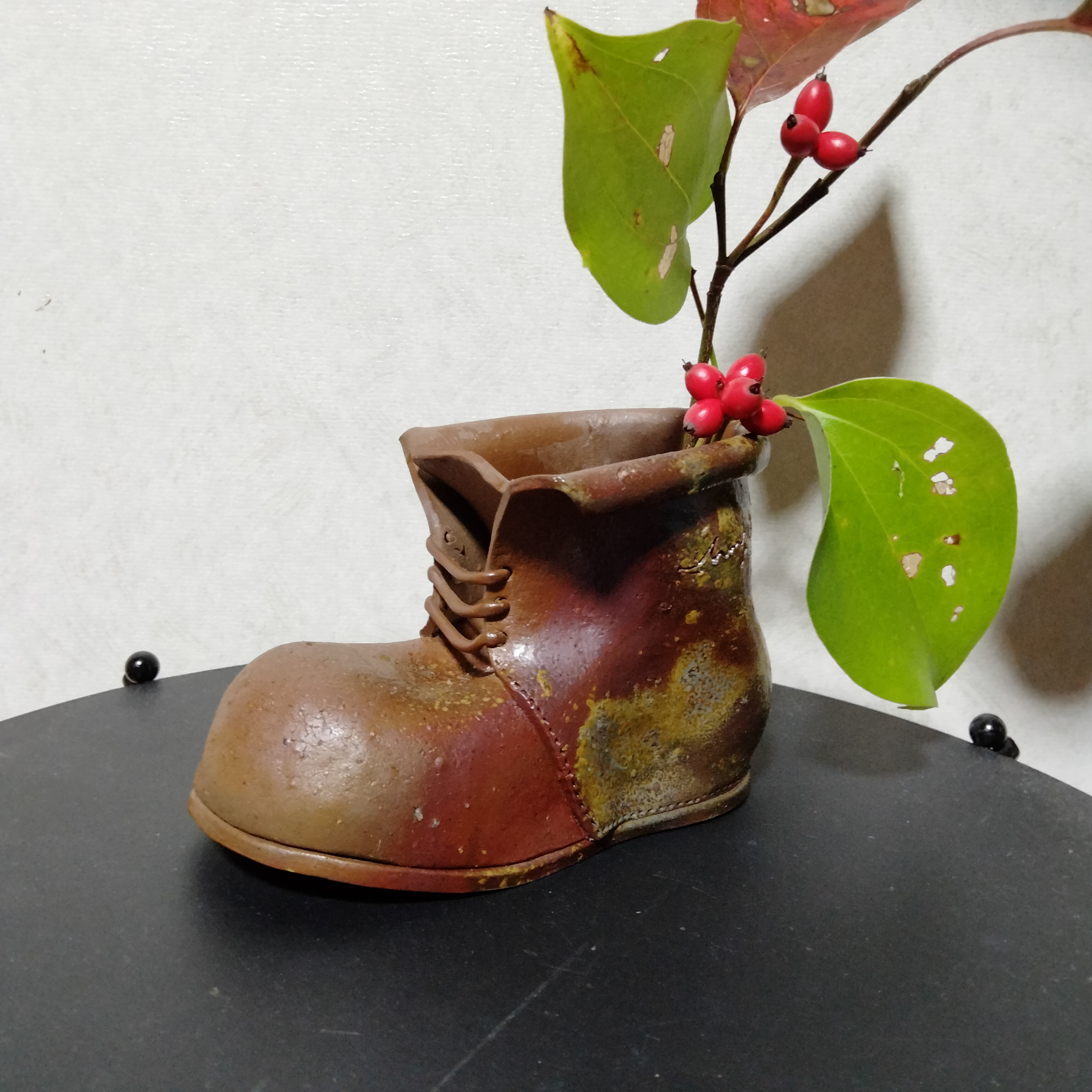 陶器製 マイセン　花柄　靴型　小物入れ　