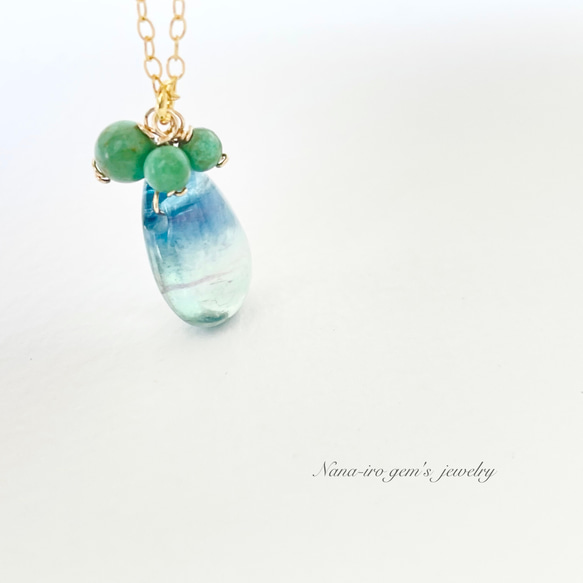 14kgf green fluorite × turquoise necklace 8枚目の画像