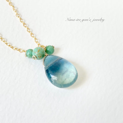 14kgf green fluorite × turquoise necklace 2枚目の画像