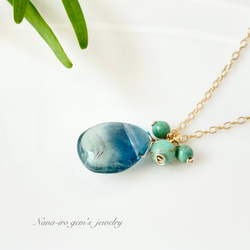 14kgf green fluorite × turquoise necklace 7枚目の画像