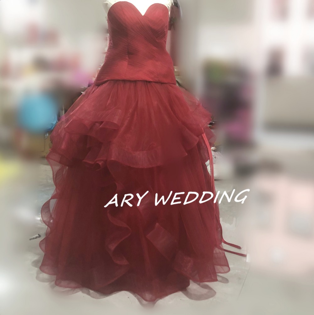 高品質！パーティードレス ワインレッド ベアトップ 上質オーガンジー  柔らかく重ねたチュールスカート 花嫁