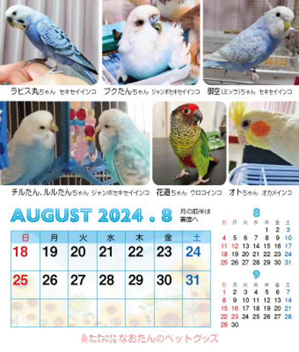 2024年 鳥づくし卓上カレンダー インコ  小鳥 カレンダー 2024卓上 18枚目の画像