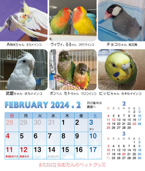 2024年 鳥づくし卓上カレンダー インコ  小鳥 カレンダー 2024卓上 5枚目の画像