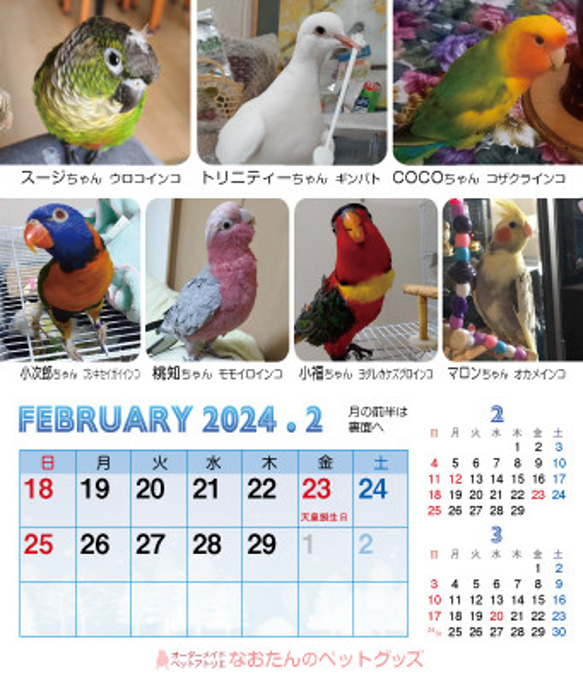 2024年 鳥づくし卓上カレンダー インコ  小鳥 カレンダー 2024卓上 6枚目の画像