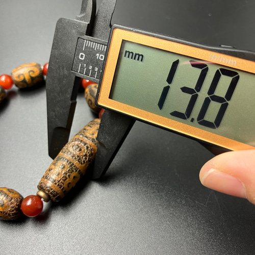 18CM風化紋瑪瑙回紋虎牙三眼天珠·回紋天珠ブレスレット m317
