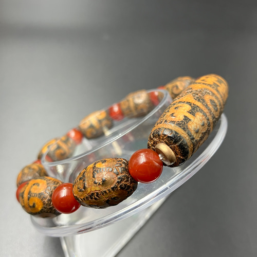 18CM風化紋瑪瑙回紋虎牙三眼天珠·回紋天珠ブレスレット m317
