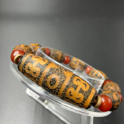 18CM風化紋瑪瑙回紋虎牙三眼天珠·回紋天珠ブレスレット m317