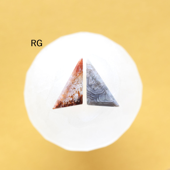 [金屬配件可更換/選擇] 紅拉古納蕾絲瑪瑙三角手術不鏽鋼銀鉤耳環 第12張的照片