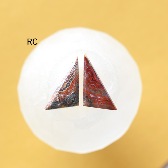 [金屬配件可更換/選擇] 紅拉古納蕾絲瑪瑙三角手術不鏽鋼銀鉤耳環 第8張的照片