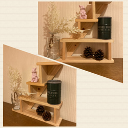 欅木製 階段型ラック ヒノキの階段シェルフ2 壁掛けラック・ウォールシェルフ マイキー 通販