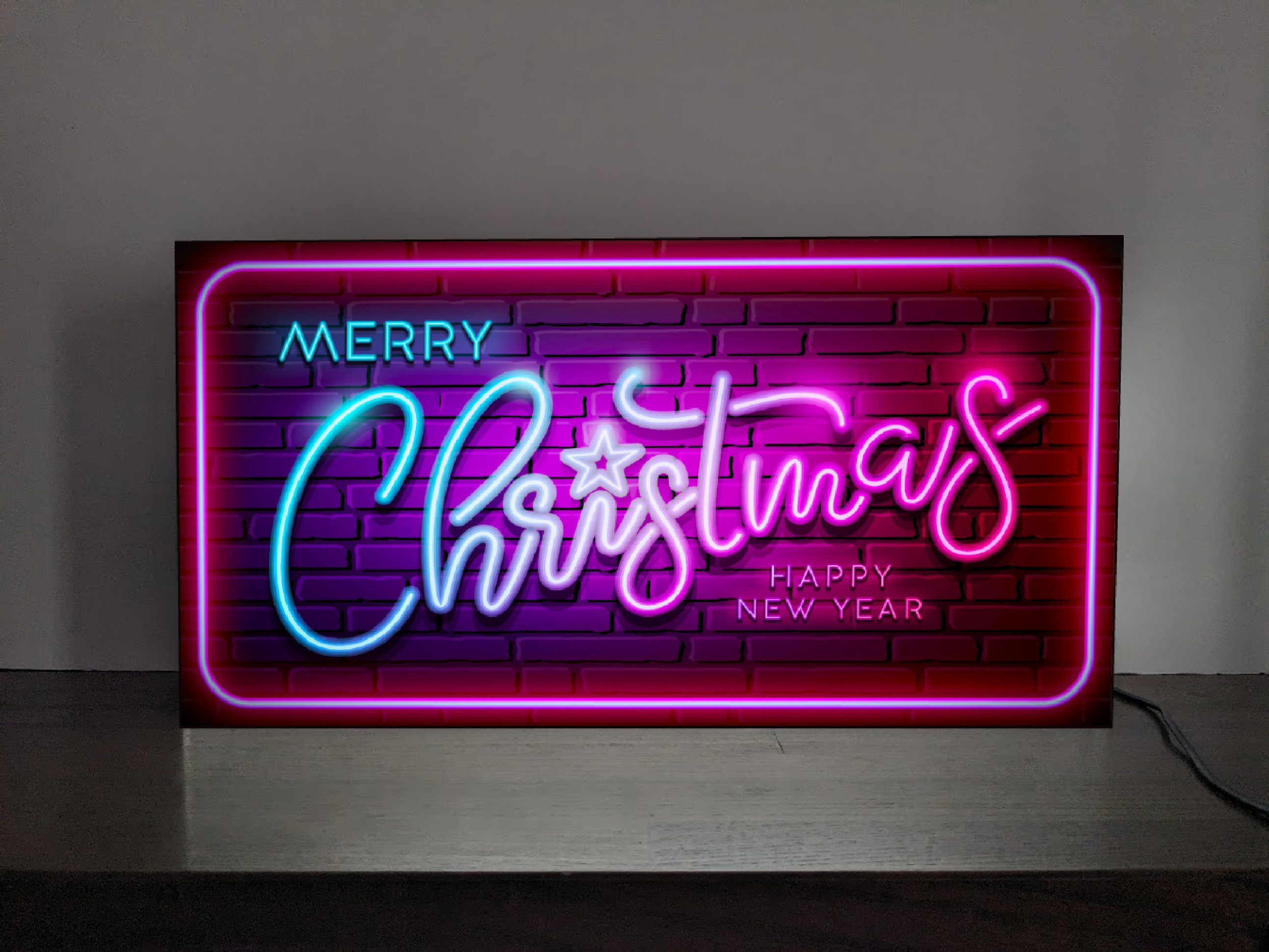 【Lサイズ】メリー クリスマス イルミネーション サンタクロース ネオン系 店舗 自宅 看板 置物 雑貨 ライトBOX