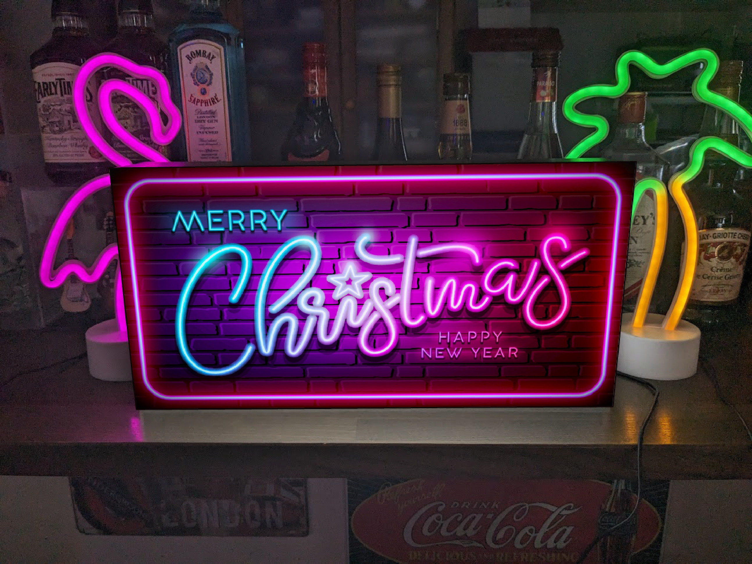 【Lサイズ】メリー クリスマス イルミネーション サンタクロース ネオン系 店舗 自宅 看板 置物 雑貨 ライトBOX