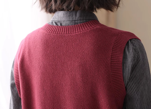新作 ニットジャケットベスト.100%綿  無地 手編み 全２色 重ね着 5枚目の画像