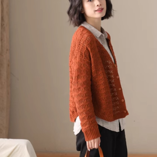 手編みモヘアロングカーディガン 茜色(ピンク系) ニット 手編みモヘアロングカーディガン 茜色(ピンク系) ニット