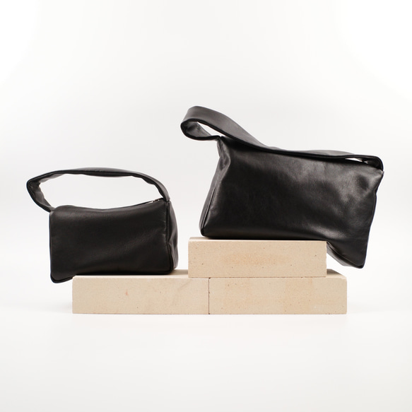 【期間限定35%オフ】S レザーハンドバッグ ポーチ付き 黒 ブラック 本革 小さめ 11枚目の画像