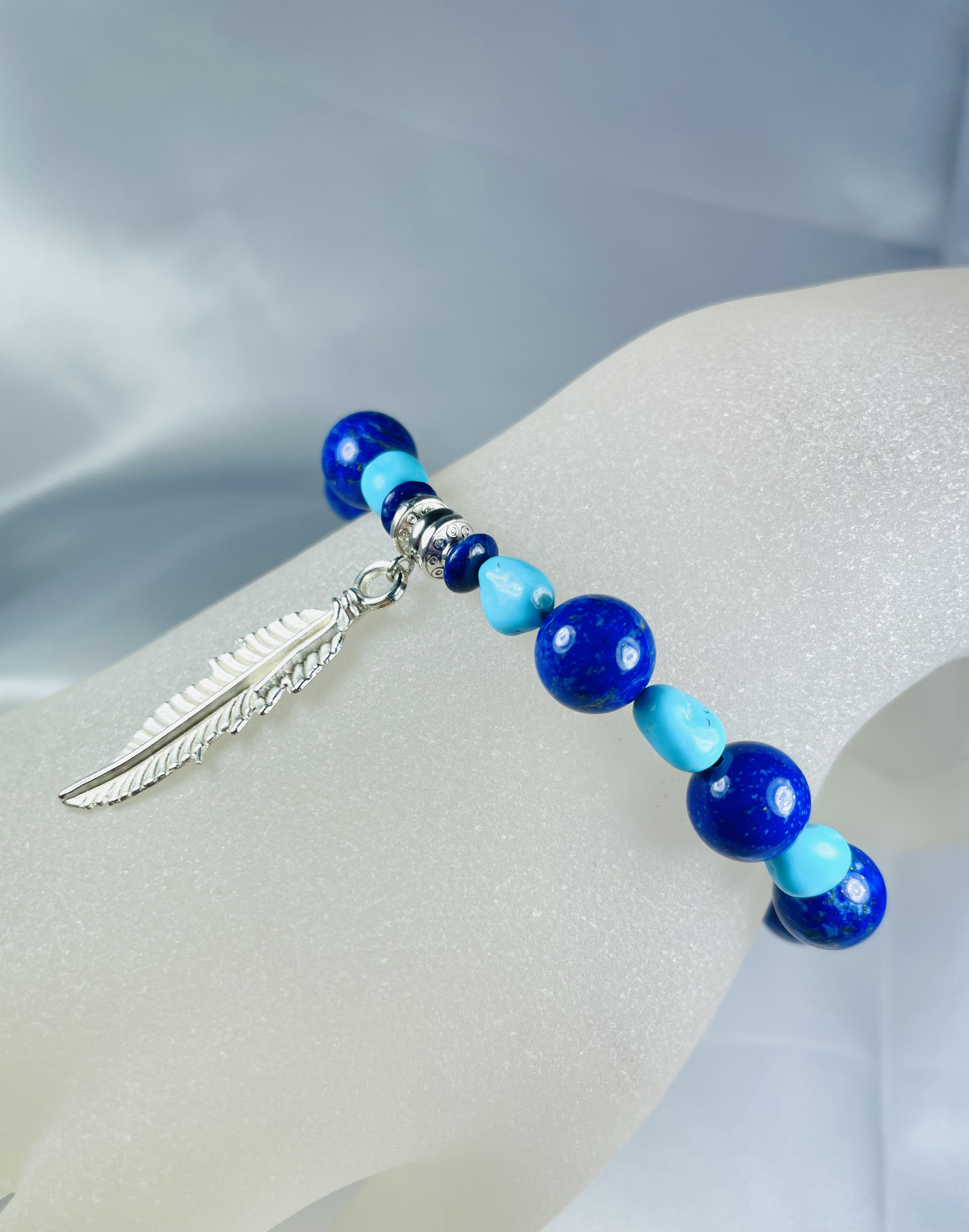 ☆1点物【天然石/ブレスレット】内径約16.5cm ターコイズ/ラピスラズリ☆ 14,910円