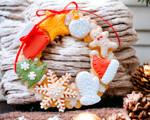 Merry Xmas♡くまリースクッキー♡苺 カラフルミンツ チャーム