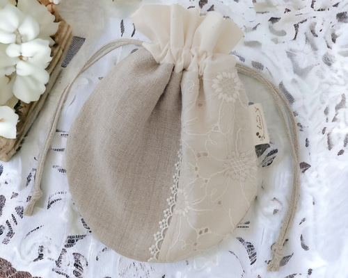巾着　　リネン　　　4 ハンドメイド Kinchaku Basic SS リネンキャンバス モスグリーン [ 巾着袋 麻