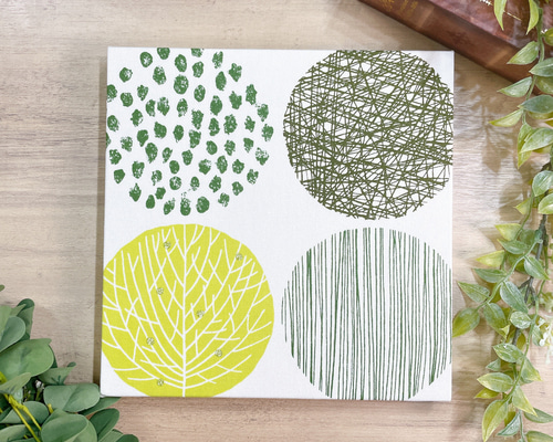 送料無料】木製ファブリックパネル 北欧グリーン① 23×23cm ウォール