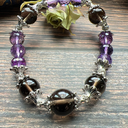 ラベンダーアメジスト　スモーキークォーツ　紫水晶　煙水晶　天然石　ブレスレット　数珠 7枚目の画像