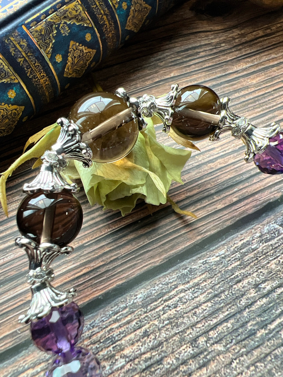 ラベンダーアメジスト　スモーキークォーツ　紫水晶　煙水晶　天然石　ブレスレット　数珠 5枚目の画像