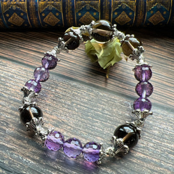 ラベンダーアメジスト　スモーキークォーツ　紫水晶　煙水晶　天然石　ブレスレット　数珠 3枚目の画像