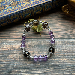 ラベンダーアメジスト　スモーキークォーツ　紫水晶　煙水晶　天然石　ブレスレット　数珠 1枚目の画像