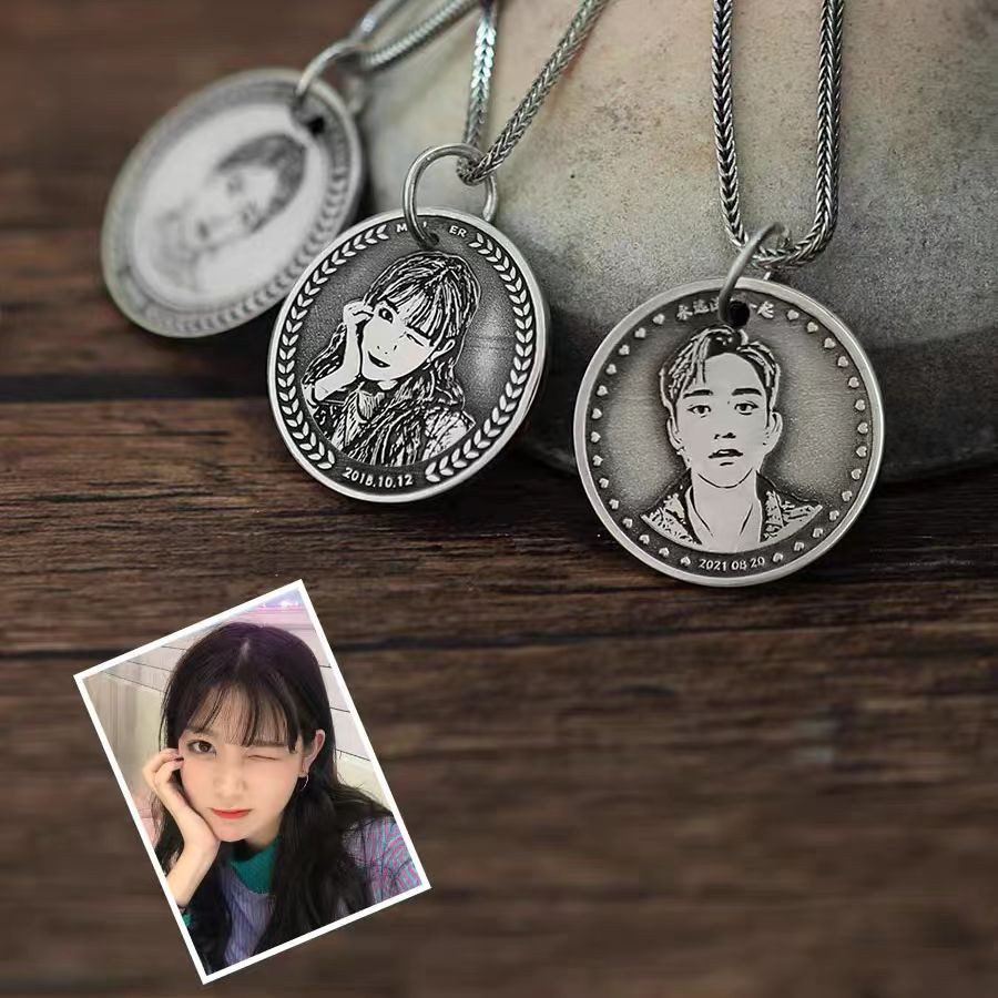 オーダーメイド カスタムネックレス人物画 肖像画 名前ネックレス ネームネックレス似顔絵 名入れネックレスアレルギー対応