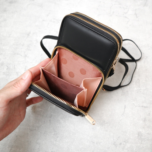 2024特集 お財布ショルダー スマホショルダー スマホポーチ ブラック ねこ 財布・ケース・小物入れ