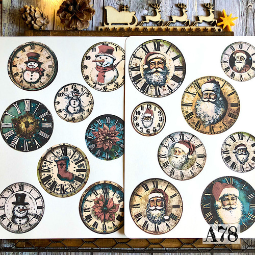 送料無料【A78コラージュ素材】シール クリスマス 時計 ジャンク