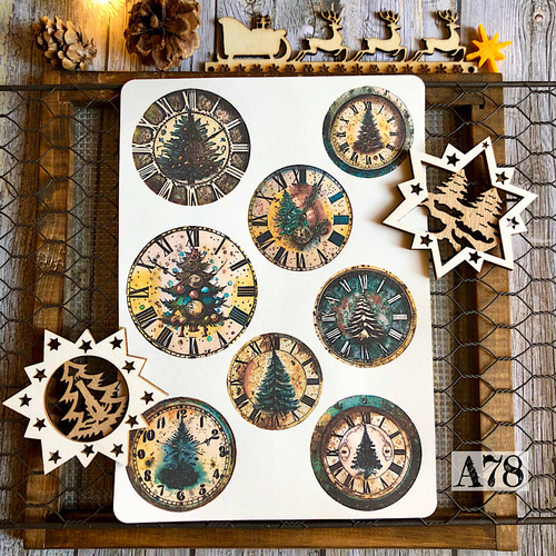 送料無料【A78コラージュ素材】シール クリスマス 時計 ジャンク