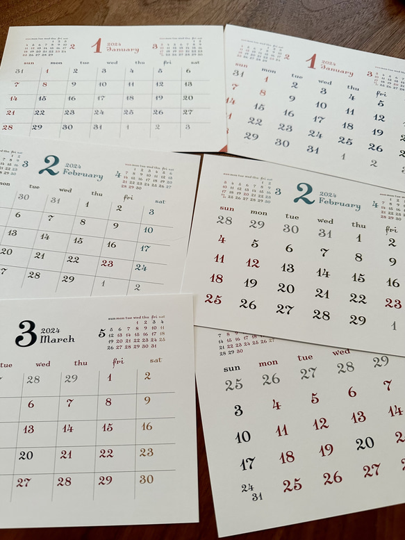 シンプルな卓上カレンダー カードタイプ 片面12枚 2024 6枚目の画像