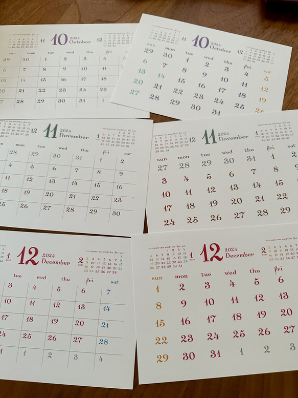 シンプルな卓上カレンダー カードタイプ 片面12枚 2024 9枚目の画像