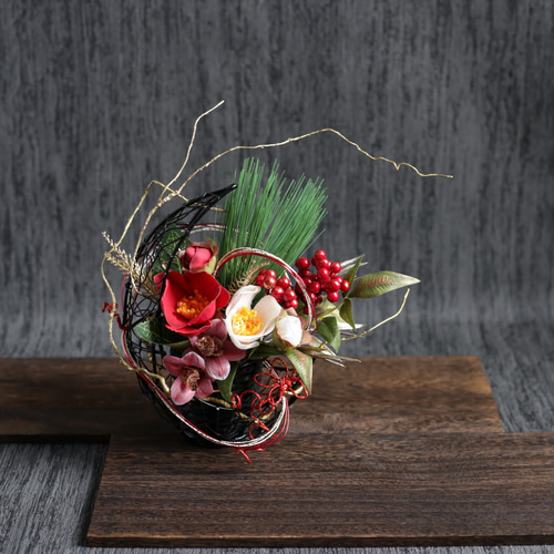 専用　お正月アレンジ紅白椿福寿草　クレイフラワー 専用 お正月アレンジ紅白椿福寿草 クレイフラワー