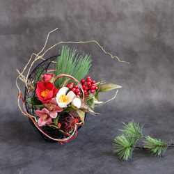 専用 お正月アレンジ紅白椿福寿草 クレイフラワー