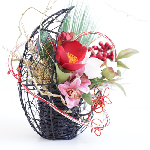 専用　お正月アレンジ紅白椿福寿草　クレイフラワー 71fb708eefa9203694a1538f173cab