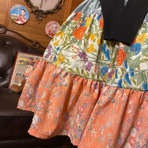 和洋折衷 レトロ 古着 着物 ハンドメイド コラージュ リメイク 和  