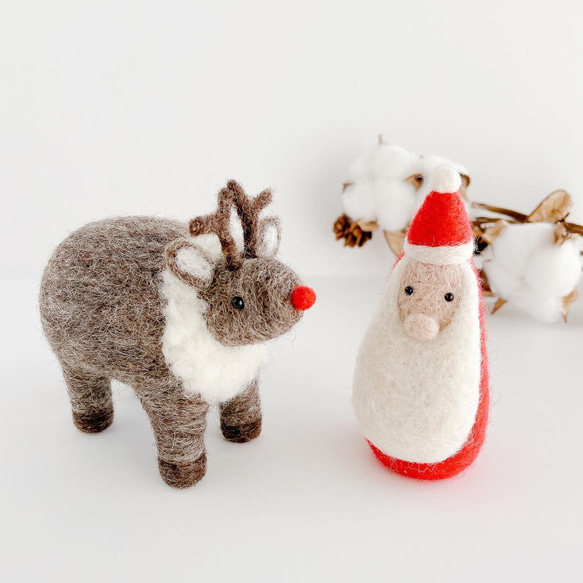 つぶらな瞳のサンタ＆トナカイのお得セット 羊毛フェルト woolwool
