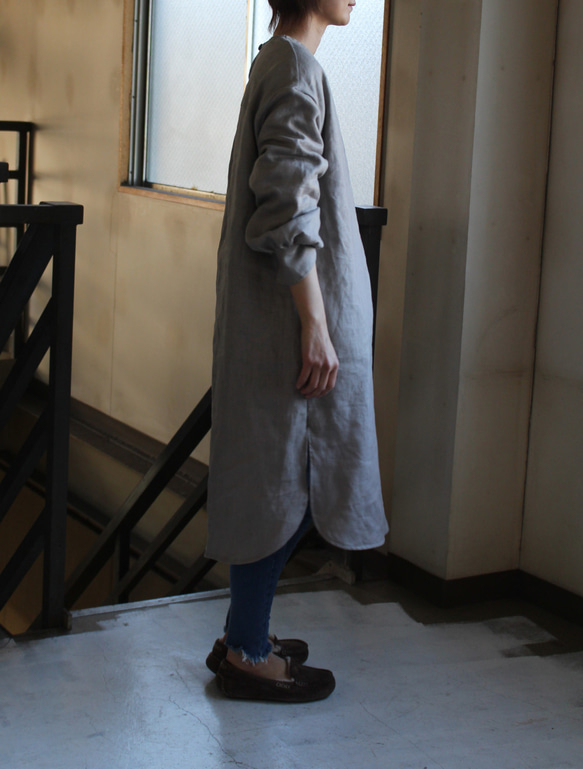 pullover long shirt/丸襟プルオーバーシャツ＊french linen100% 4枚目の画像